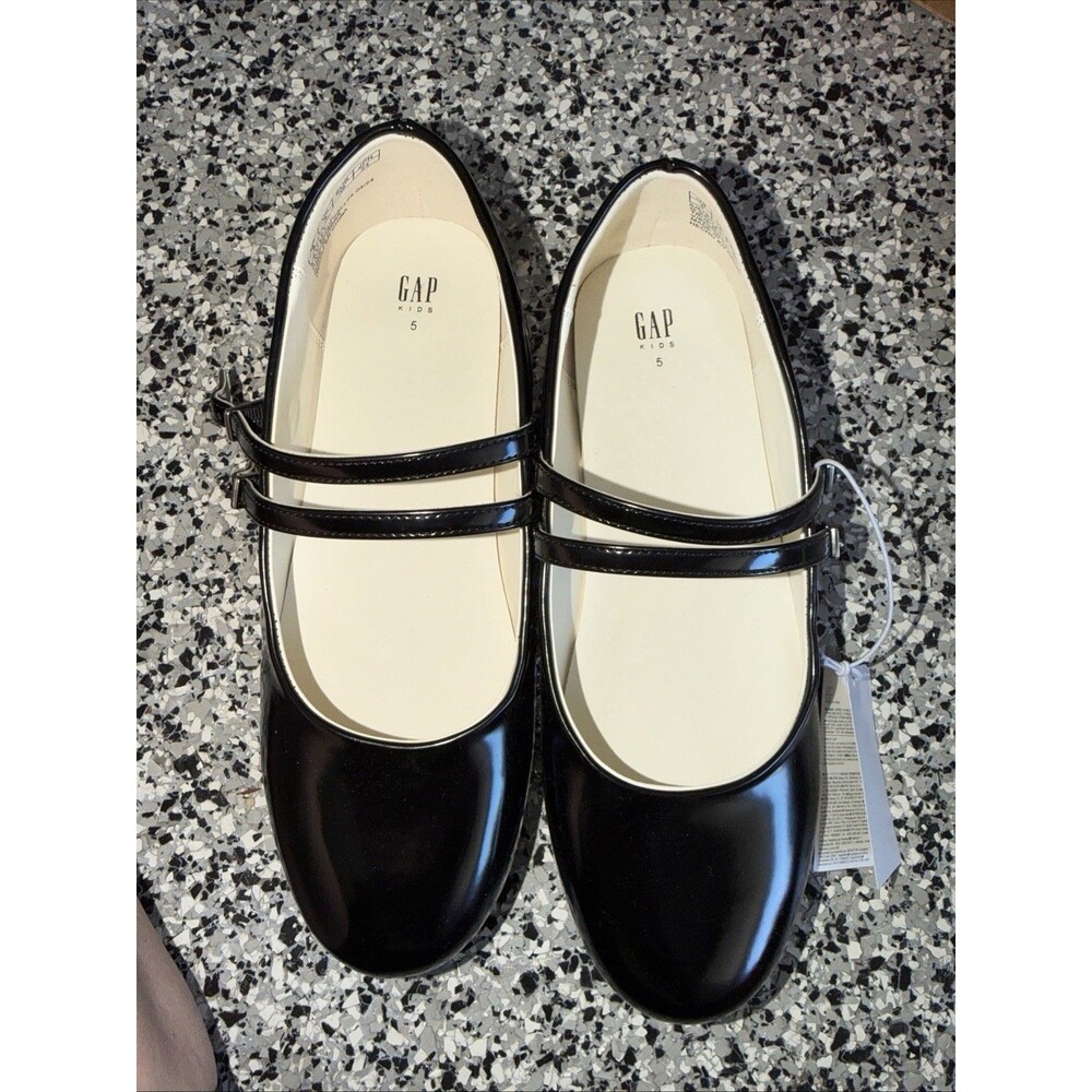 Gap Kids Sz 5 Girls Black Mary Jane Flats Double Buckle Straps Round Toe Black